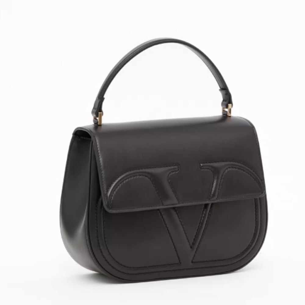 Valentino Black Shoulder Bag with V Logo and Saddle Shape